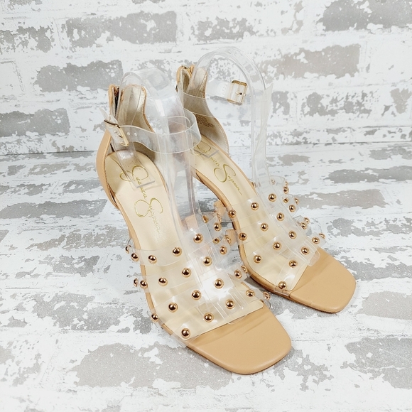 New Jessica Simpson Oprina Gold Studded Caged High Heel Sandals X427 - Picture 4 of 13